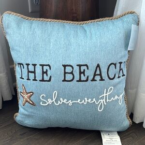 The Beach Solves Everything embroidered,rope trim, starfish, decorative pillow